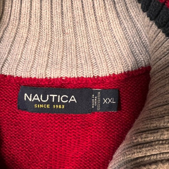 NAUTICA Sweater Men's L/S Shaker Stitch 1/4 Button Up High Neck Pullover Red 2XL - Picture 3 of 11